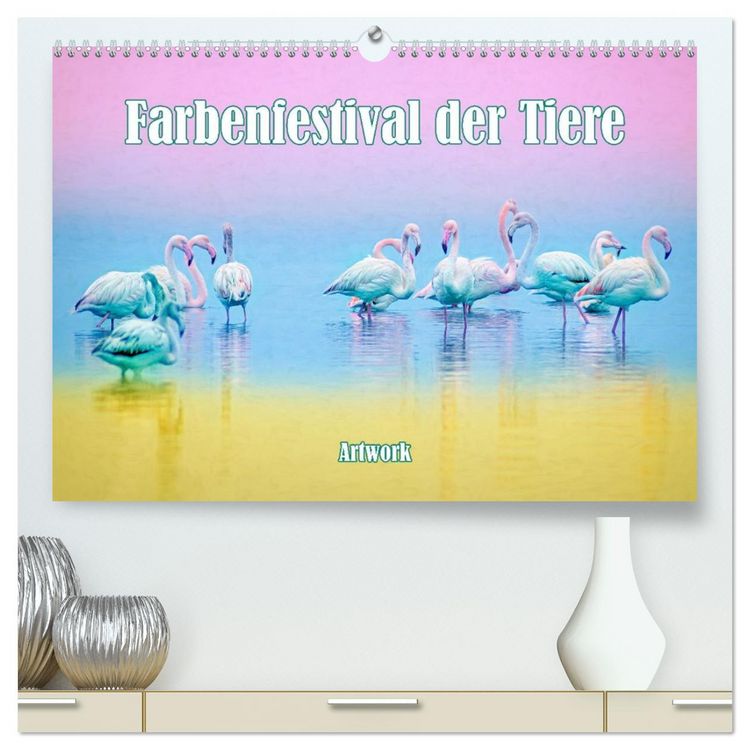 Produktbild: Farbenfestival der Tiere - Artwork (hochwertiger Premium Wandkalender 2026 DIN A2 quer), Kunstdruck in Hochglanz