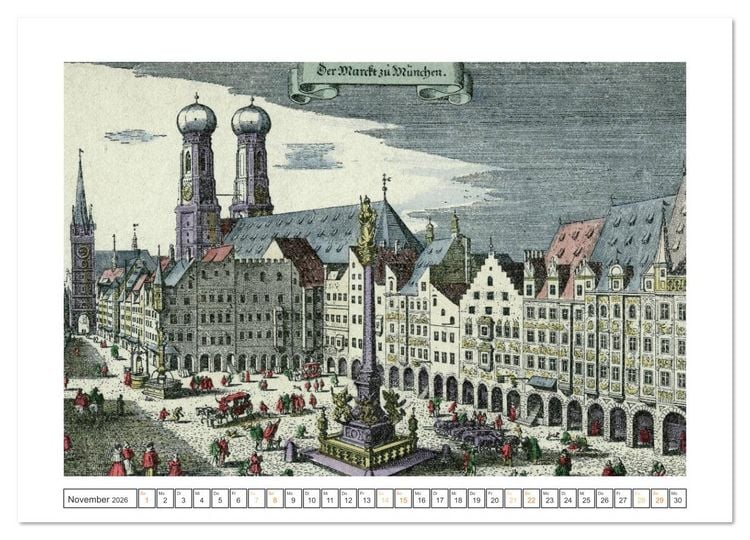 Produktbild: M&uuml;nchen: In alten Stichen und Zeichnungen (Wandkalender 2026 DIN A4 quer), CALVENDO Monatskalender