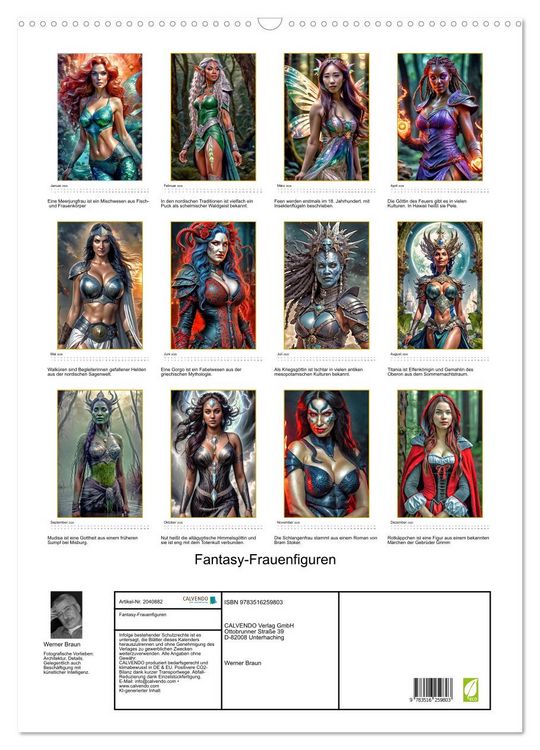 Produktbild: Fantasy-Frauenfiguren (Wandkalender 2026 DIN A2 hoch), CALVENDO Monatskalender
