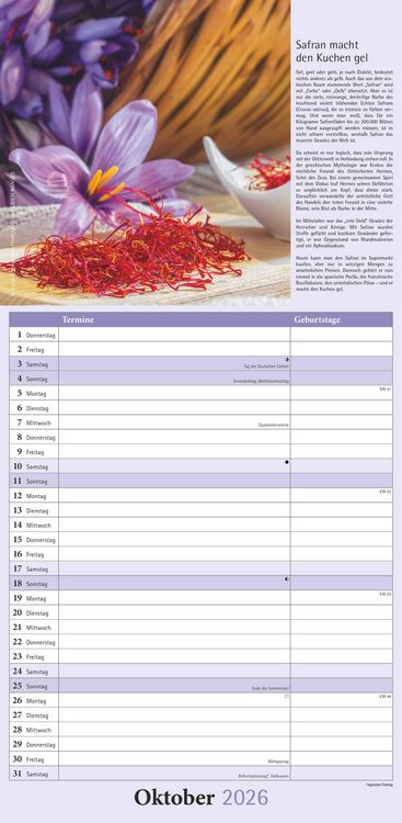 Kräuter & Gewürze 2026 - Streifenkalender 22x45 cm - mit Extraspalte für Geburtstage - Küchentipps und Mondphasen - Wandkalender - Terminplaner