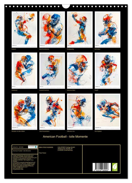 Produktbild: American Football - tolle Momente (Wandkalender 2026 DIN A3 hoch), CALVENDO Monatskalender