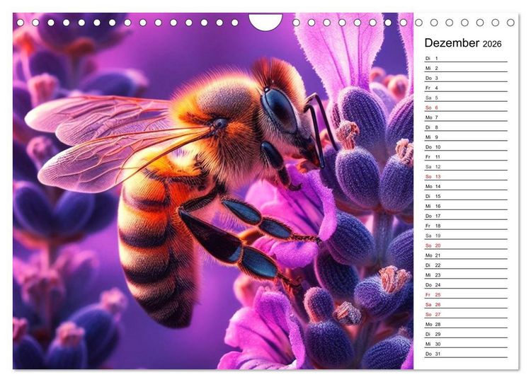 Produktbild: Biene auf Bl&uuml;te - Faszinierende Details durch k&uuml;nstliche Intelligenz (Wandkalender 2026 DIN A4 quer), CALVENDO Monatskalender
