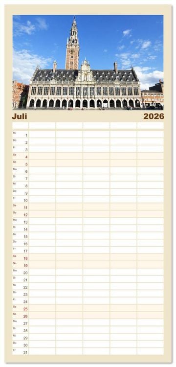 Produktbild: Familienplaner 2026 - Bezauberndes L&ouml;wen in Belgien mit 5 Spalten (Wandkalender, 21 x 45 cm) CALVENDO