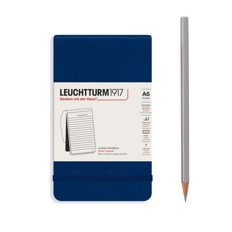 Produktbild: LEUCHTTURM1917 Notizblock Pocket (A6), Hardcover, 94 nummerierte Seiten, Marine, Liniert
