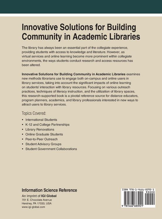 Produktbild: Innovative Solutions for Building Community in Academic Libraries