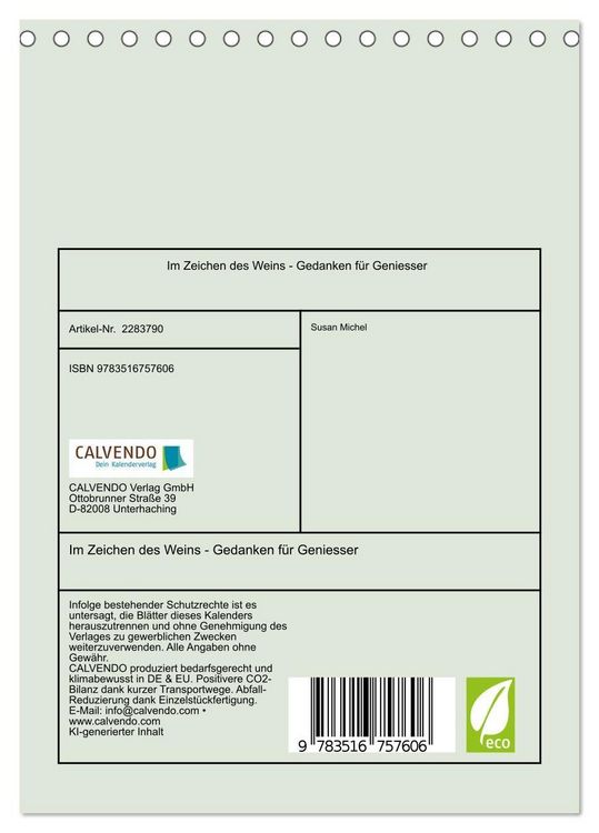 Produktbild: Im Zeichen des Weins - Gedanken f&uuml;r Geniesser (Tischkalender 2027 DIN A5 hoch), CALVENDO Monatskalender