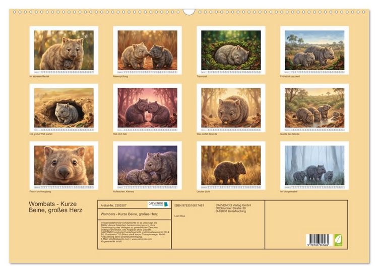 Produktbild: Wombats - Kurze Beine, gro&szlig;es Herz (Wandkalender 2027 DIN A2 quer), CALVENDO Monatskalender
