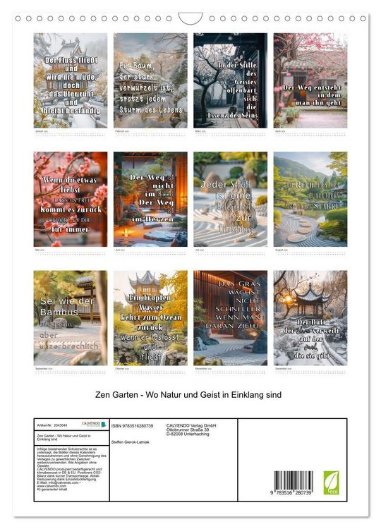 Produktbild: Zen Garten - Wo Natur und Geist in Einklang sind (Wandkalender 2026 DIN A3 hoch), CALVENDO Monatskalender