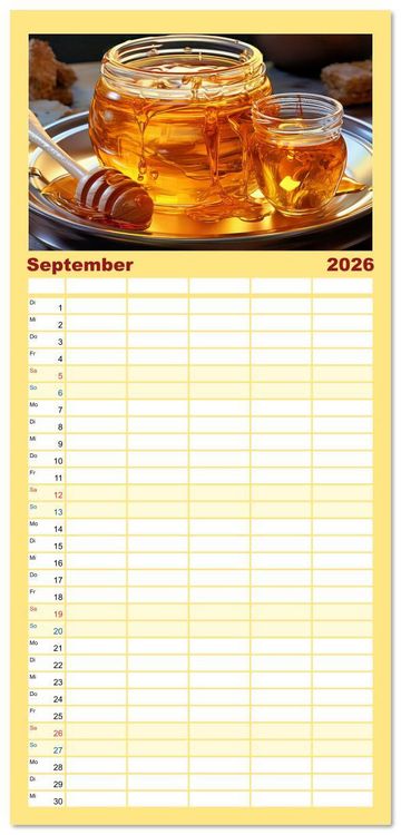 Produktbild: Familienplaner 2026 - HONIG - fl&uuml;ssiges Gold mit 5 Spalten (Wandkalender, 21 x 45 cm) CALVENDO