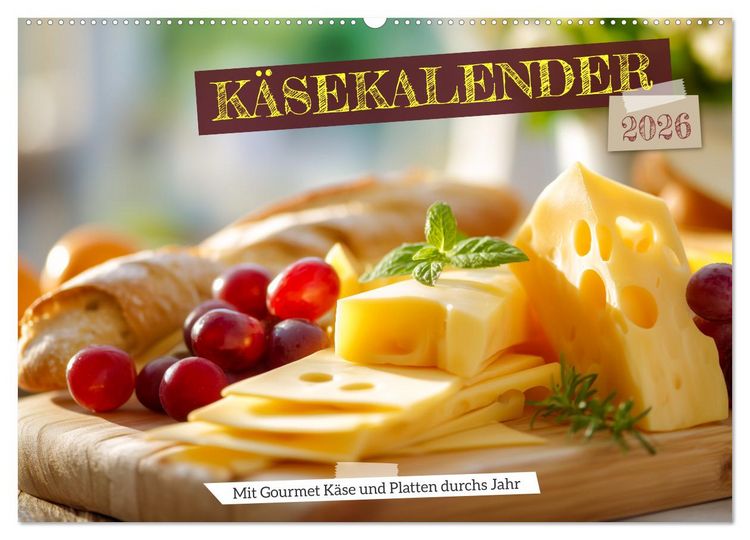 Produktbild: K&auml;sekalender - mit Gourmet K&auml;se und Platten durchs Jahr (Wandkalender 2026 DIN A2 quer), CALVENDO Monatskalender