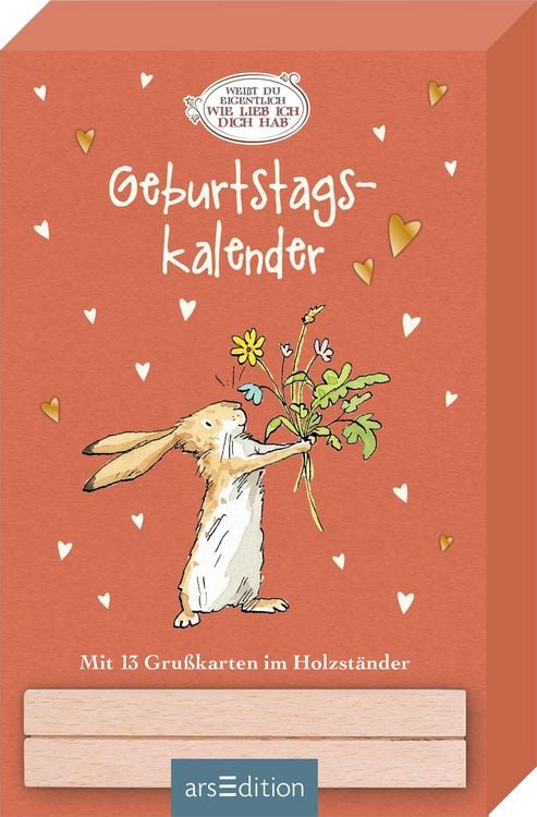 Produktbild: Wei&szlig;t du eigentlich, wie lieb ich dich hab? Geburtstagskalender im Holzst&auml;nder