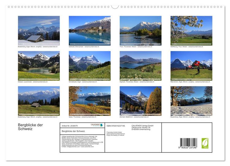 Produktbild: Bergblicke der Schweiz (hochwertiger Premium Wandkalender 2026 DIN A2 quer), Kunstdruck in Hochglanz