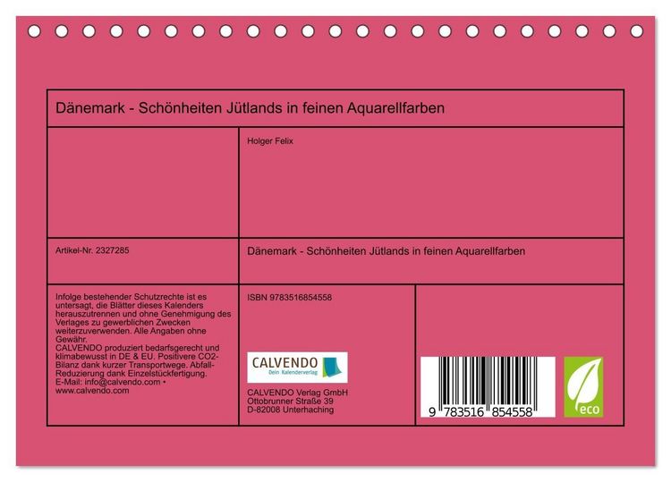 Produktbild: D&auml;nemark - Sch&ouml;nheiten J&uuml;tlands in feinen Aquarellfarben (Tischkalender 2027 DIN A5 quer), CALVENDO Monatskalender