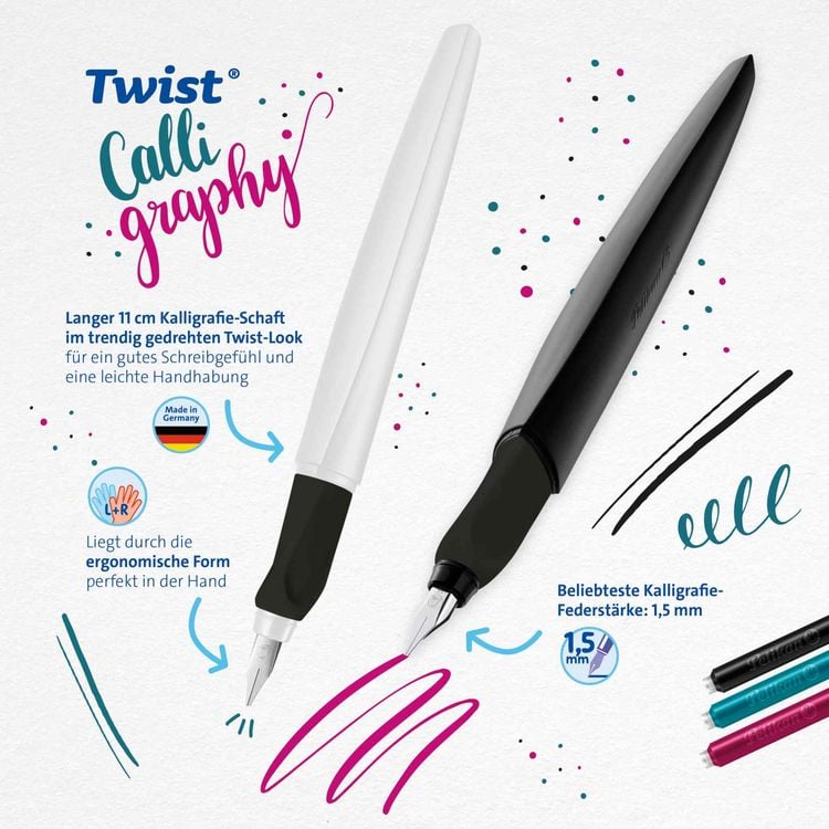 Produktbild: Pelikan F&uuml;ller Twist&reg; Calligraphy f&uuml;r Rechts- und Linksh&auml;nder, Black, Feder 1,5mm