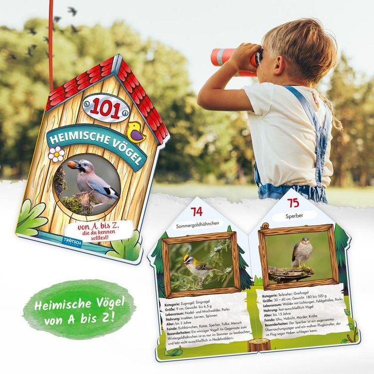 Produktbild: Tr&ouml;tsch Buch in Hausform 101 Heimische V&ouml;gel von A bis Z, die du kennen solltest