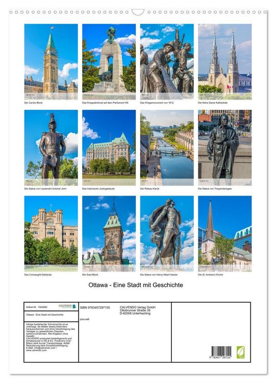 Produktbild: Ottawa - Eine Stadt mit Geschichte (Wandkalender 2026 DIN A2 hoch), CALVENDO Monatskalender