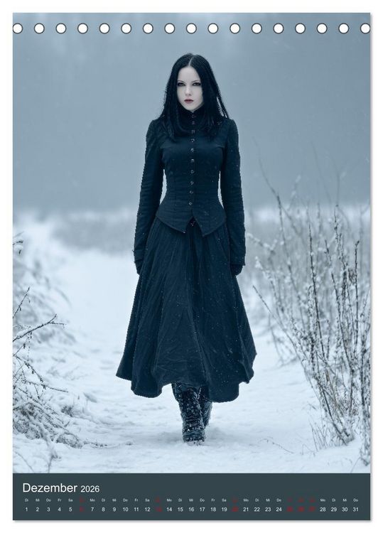 Produktbild: Gothic Girls - d&uuml;stere Frauen in schwarzer Gothic-Kleidung (Tischkalender 2026 DIN A5 hoch), CALVENDO Monatskalender