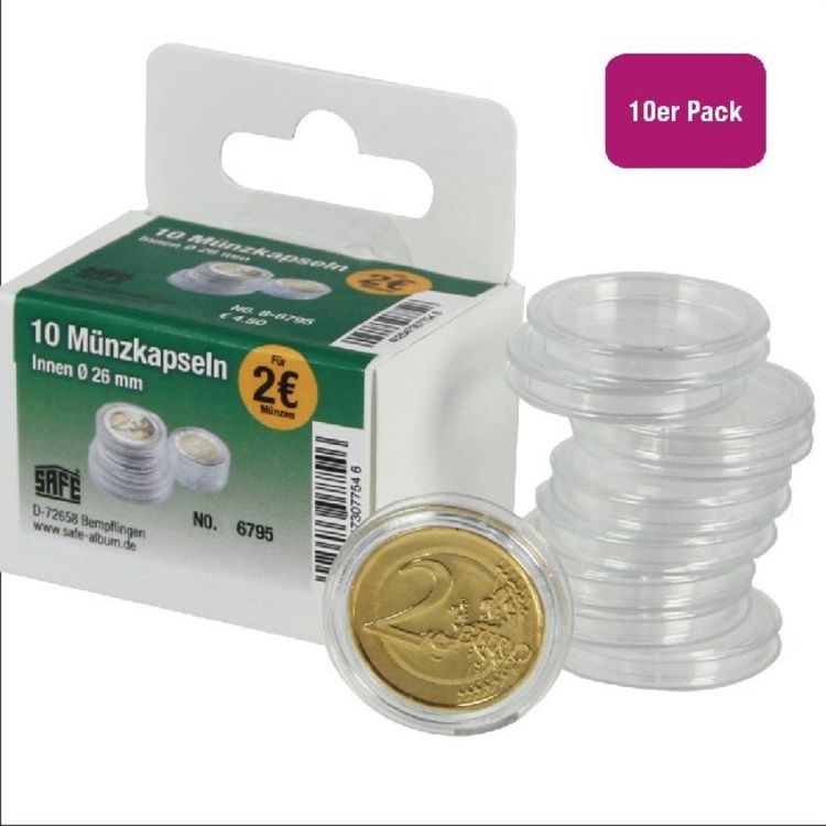 Produktbild: M&uuml;nzkapseln Durchmesser 26 mm, f&uuml;r Format 2-Euro-M&uuml;nzen, 10 St&uuml;ck