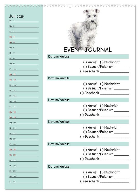 Produktbild: B-DAY PLANER - Aquarell Hunderassen - F&uuml;r Termine, Geschenke, Eventdetails & mehr (Wandkalender 2026 DIN A2 hoch), CALVENDO Monatskalender