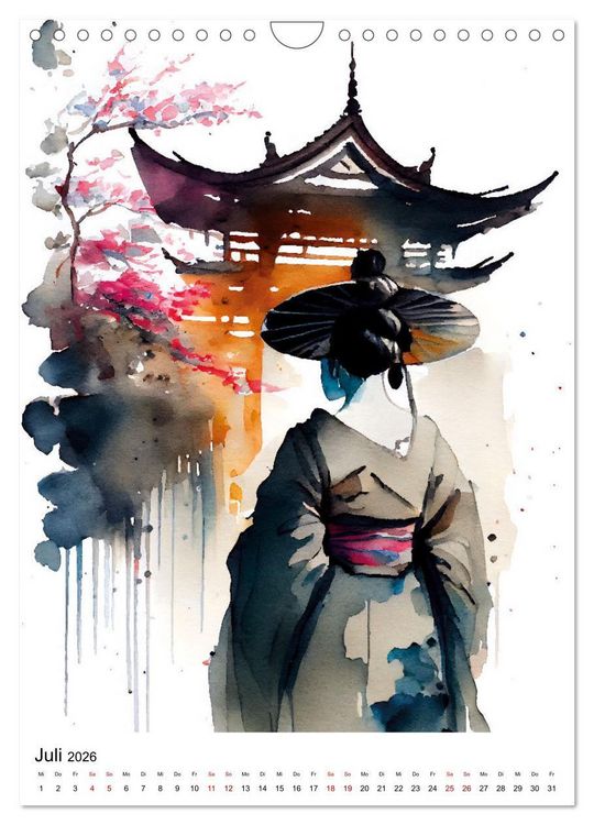 Produktbild: Geisha Aquarelle - Japanische Kulturdamen, Landschaft und Sakura (Wandkalender 2026 DIN A4 hoch), CALVENDO Monatskalender