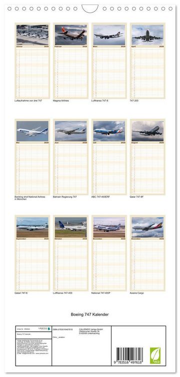 Produktbild: Familienplaner 2026 - Boeing 747 Kalender mit 5 Spalten (Wandkalender, 21 x 45 cm) CALVENDO