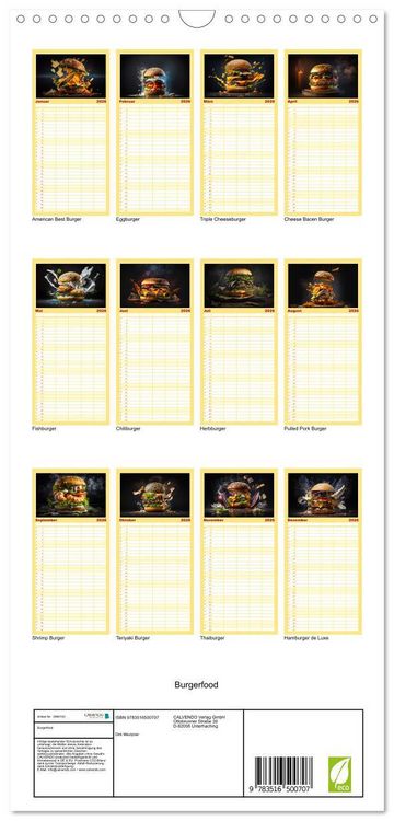 Produktbild: Familienplaner 2026 - Burgerfood mit 5 Spalten (Wandkalender, 21 x 45 cm) CALVENDO