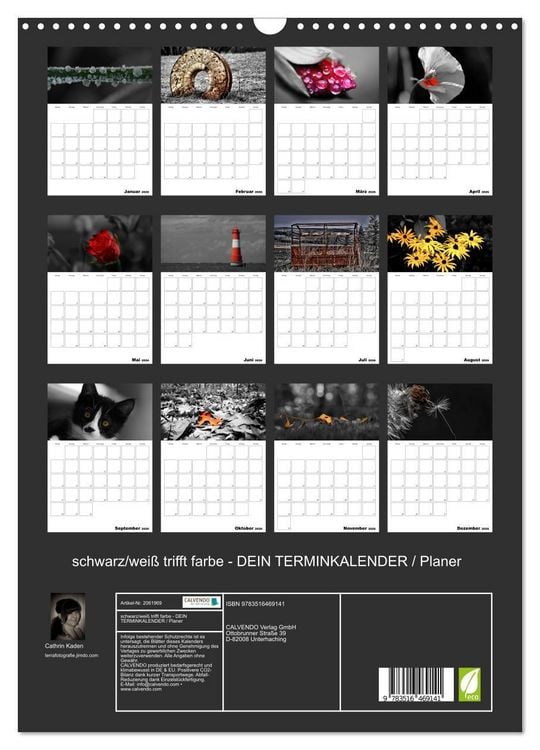 Produktbild: schwarz/wei&szlig; trifft farbe - DEIN TERMINKALENDER / Planer (Wandkalender 2026 DIN A3 hoch), CALVENDO Monatskalender
