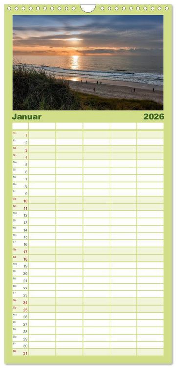Produktbild: Familienplaner 2026 - Sylt - Bilder einer Insel mit 5 Spalten (Wandkalender, 21 x 45 cm) CALVENDO