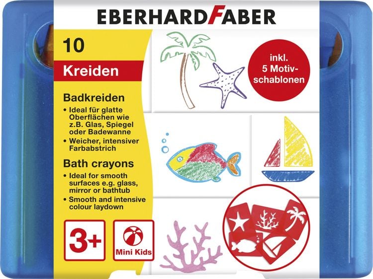 Produktbild: EBERHARD FABER Badkreiden Mini Kids, 10 Farben, 5 Schablonen