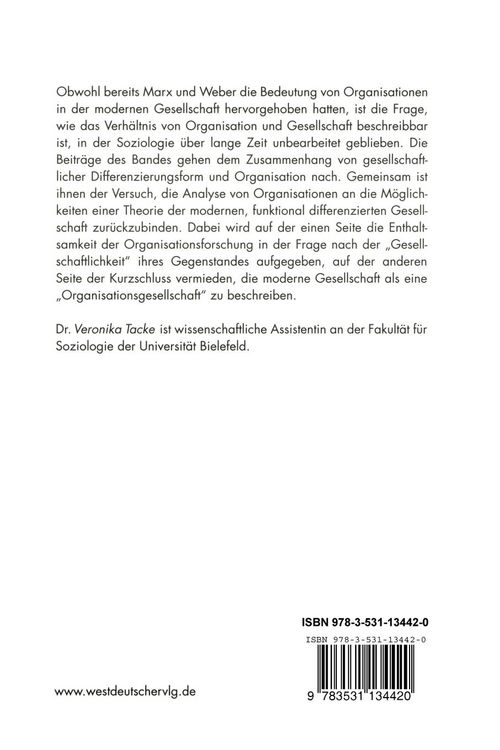 Produktbild: Organisation und gesellschaftliche Differenzierung