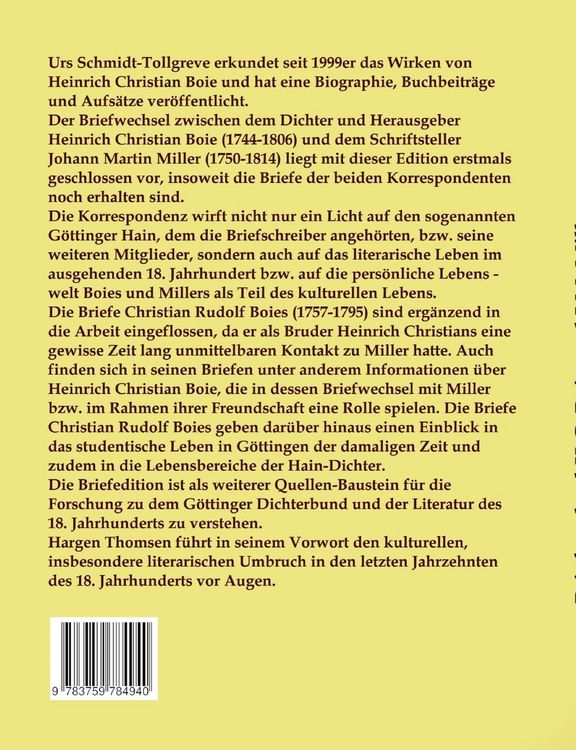 Produktbild: Der Briefwechsel zwischen Heinrich Christian Boie und Johann Martin Miller