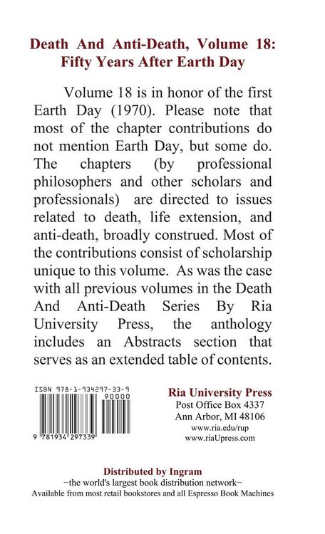 Produktbild: Death And Anti-Death, Volume 18: Fifty Years After Earth Day