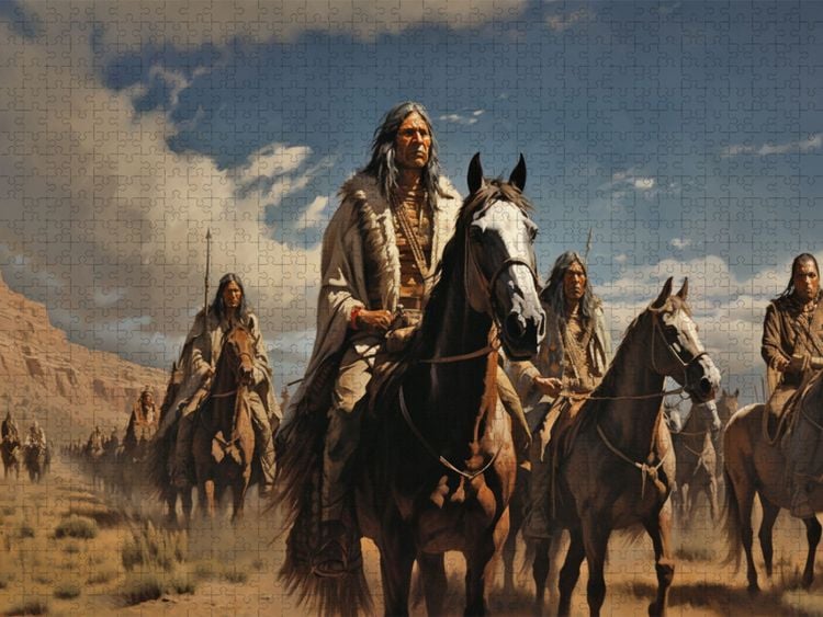Produktbild: CALVENDO Puzzle Indianer auf der Jagd | 1000 Teile Lege-Gr&ouml;&szlig;e 64x48cm Foto-Puzzle f&uuml;r gl&uuml;ckliche Stunden