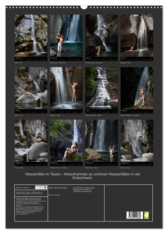 Produktbild: Wasserf&auml;lle im Tessin - Aktaufnahmen an sch&ouml;nen Wasserf&auml;llen in der S&uuml;dschweiz (Wandkalender 2026 DIN A2 hoch), CALVENDO Monatskalender