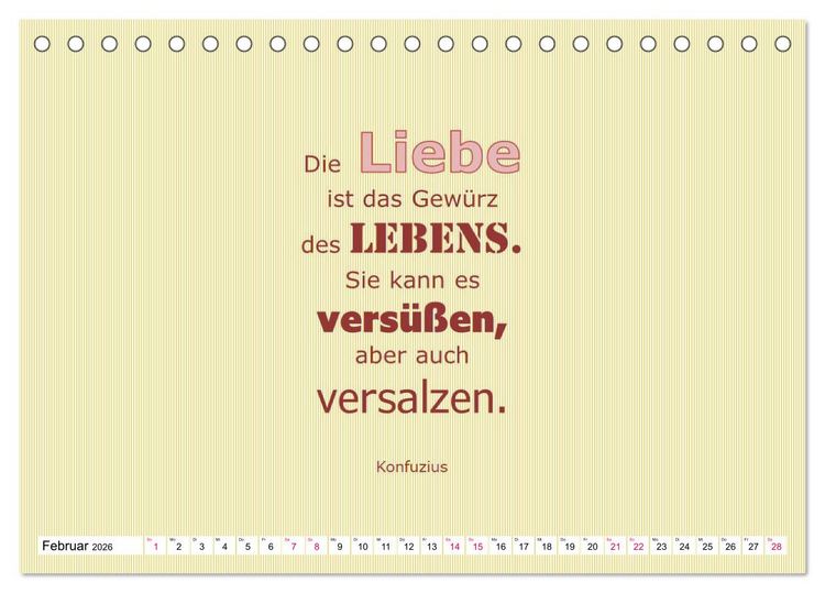 Produktbild: Zitate und Spr&uuml;che In Sachen LIEBE (Tischkalender 2026 DIN A5 quer), CALVENDO Monatskalender