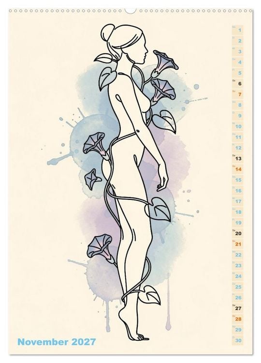 Produktbild: Bl&uuml;tenhauch und Silhouette - Line Art trifft Aquarell (Wandkalender 2027 DIN A2 hoch), CALVENDO Monatskalender