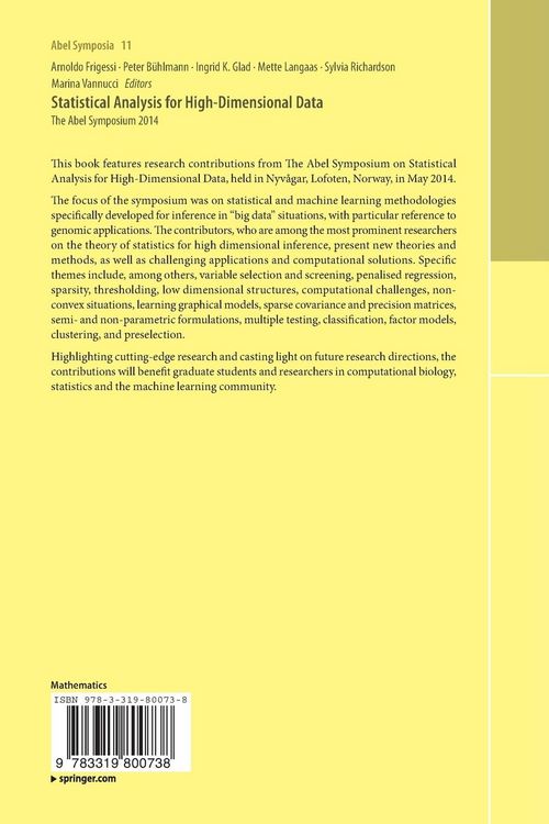 Produktbild: Statistical Analysis for High-Dimensional Data