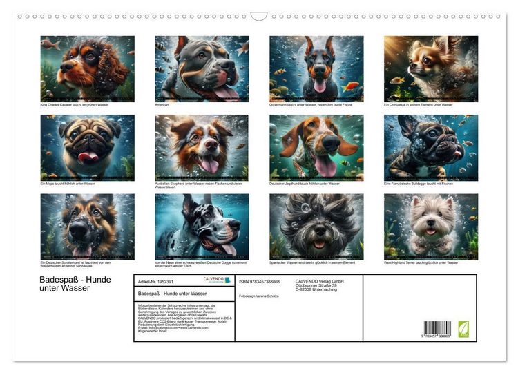 Produktbild: Badespa&szlig; - Hunde unter Wasser (Wandkalender 2026 DIN A2 quer), CALVENDO Monatskalender