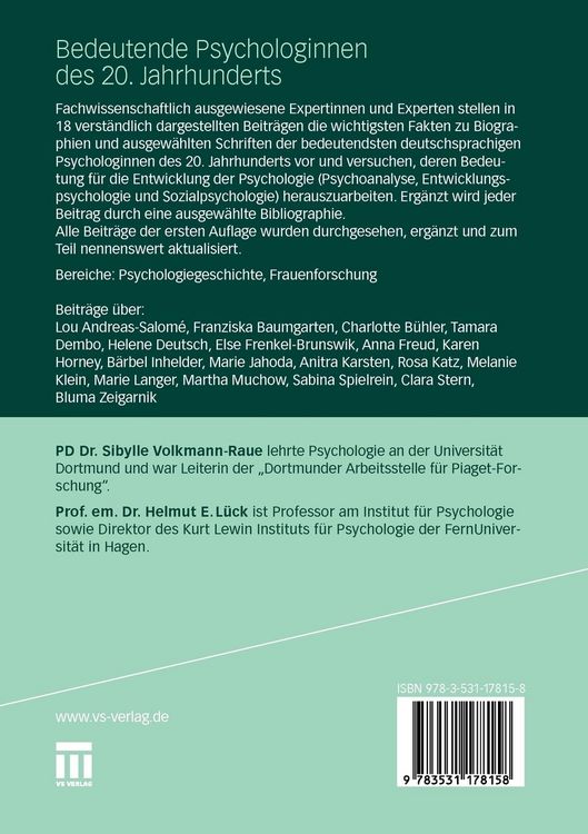 Produktbild: Bedeutende Psychologinnen des 20. Jahrhunderts