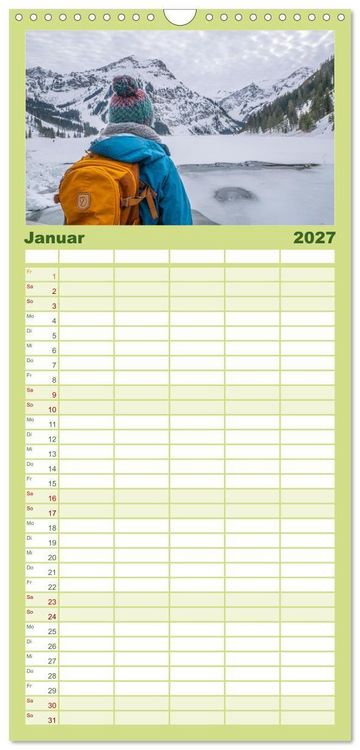 Produktbild: Familienplaner 2027 - Naturwunder Berge mit 5 Spalten (Wandkalender, 21 x 45 cm) CALVENDO