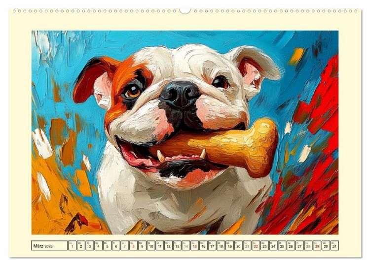Produktbild: Bulldoggen. Bunter Hundespa&szlig; im &Ouml;lbilder-Stil (Wandkalender 2026 DIN A2 quer), CALVENDO Monatskalender