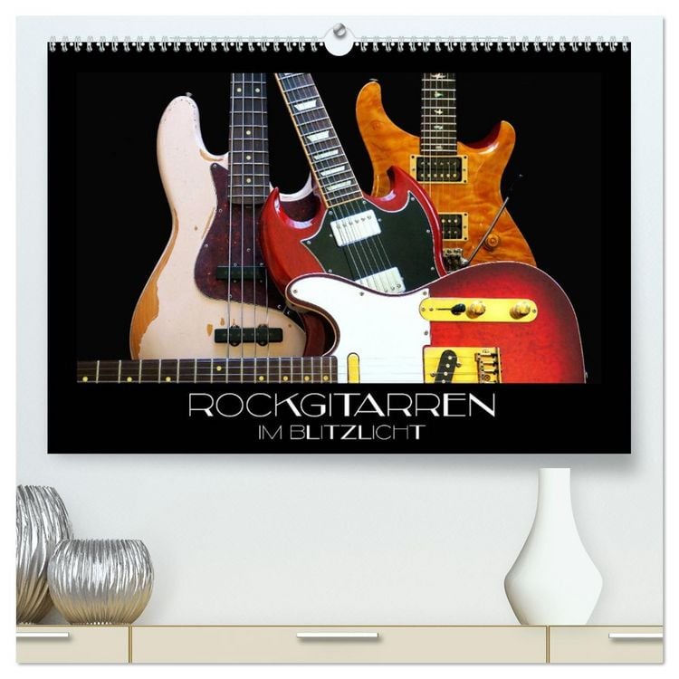 Produktbild: Rockgitarren im Blitzlicht (hochwertiger Premium Wandkalender 2026 DIN A2 quer), Kunstdruck in Hochglanz