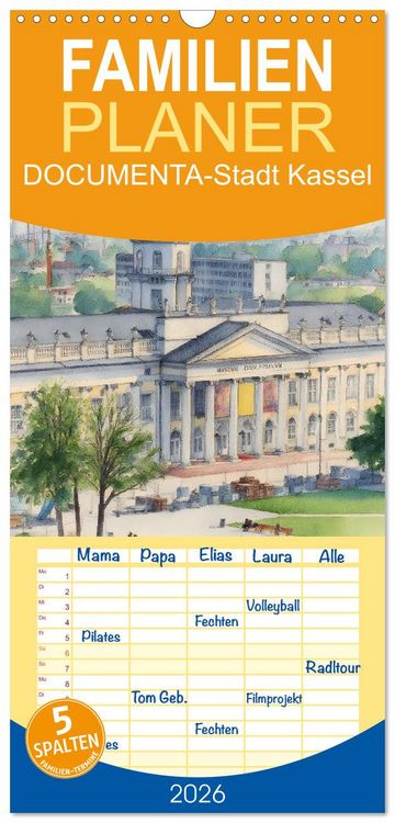 Produktbild: Familienplaner 2026 - DOCUMENTA-Stadt Kassel mit 5 Spalten (Wandkalender, 21 x 45 cm) CALVENDO