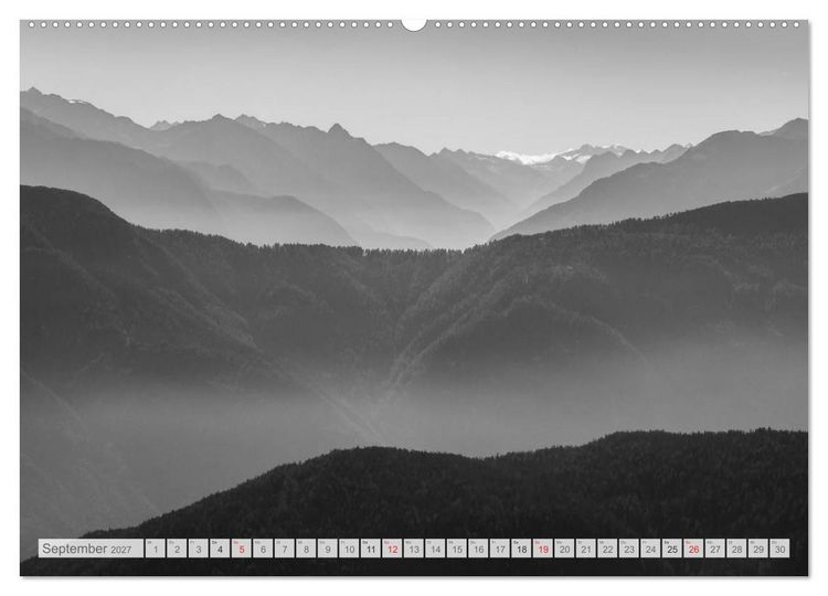 Produktbild: Bergpixels Schwarz-Wei&szlig;e Gebirgstr&auml;ume (hochwertiger Premium Wandkalender 2027 DIN A2 quer), Kunstdruck in Hochglanz