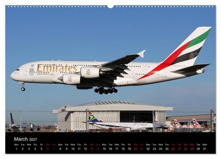 Produktbild: A380 SuperJumbo (High Quality Premium Wall Calendar 2027 DIN A2 landscape),CALVENDO 12 Month Wall Calendar