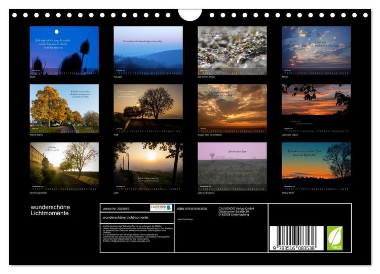 Produktbild: wundersch&ouml;ne Lichtmomente (Wandkalender 2026 DIN A4 quer), CALVENDO Monatskalender