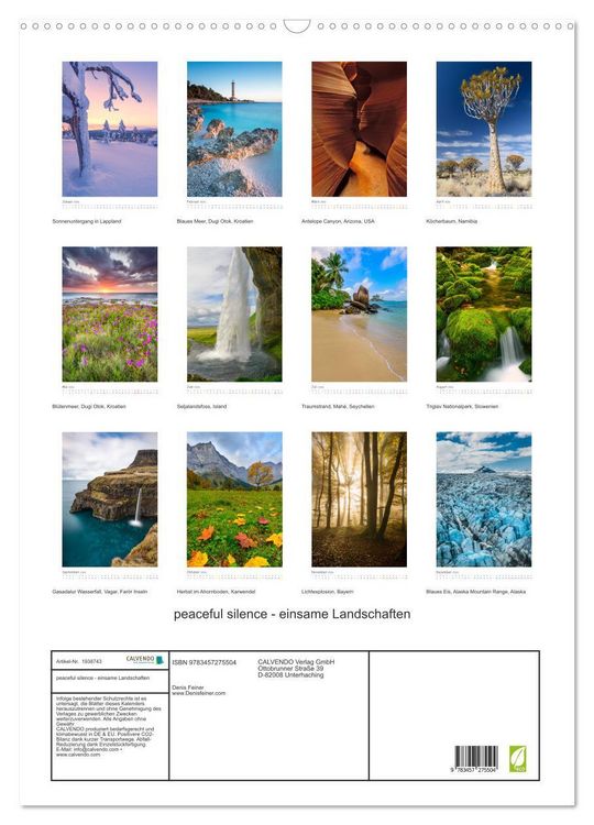 Produktbild: peaceful silence - einsame Landschaften (Wandkalender 2026 DIN A2 hoch), CALVENDO Monatskalender