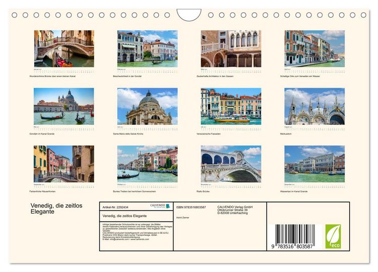Produktbild: Venedig, die zeitlos Elegante (Wandkalender 2027 DIN A4 quer), CALVENDO Monatskalender