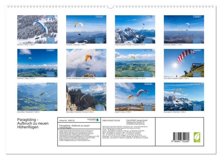 Produktbild: Paragliding - Aufbruch zu neuen H&ouml;henfl&uuml;gen (hochwertiger Premium Wandkalender 2026 DIN A2 quer), Kunstdruck in Hochglanz