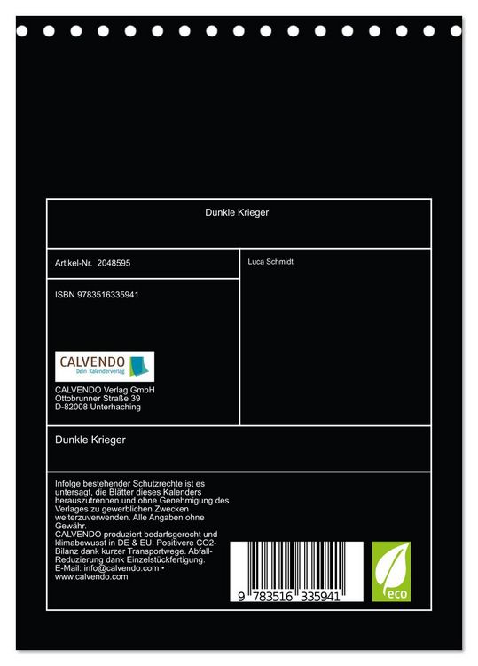 Produktbild: Dunkle Krieger (Tischkalender 2026 DIN A5 hoch), CALVENDO Monatskalender